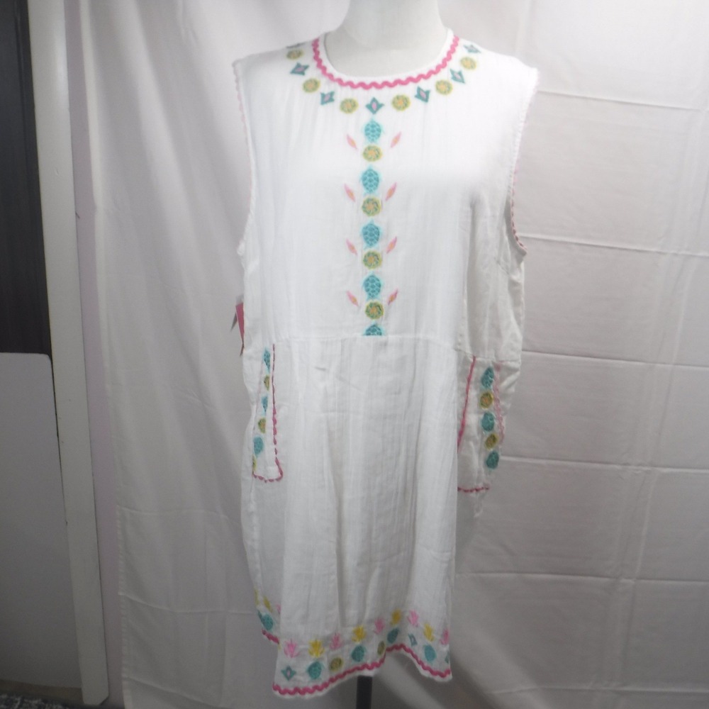 Simply Southern White Embroidered Sea Turtle Sleeveless Pocket‎ Dress Womens L